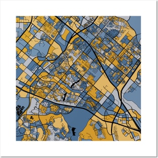 Irvine Map Pattern in Blue & Gold Posters and Art